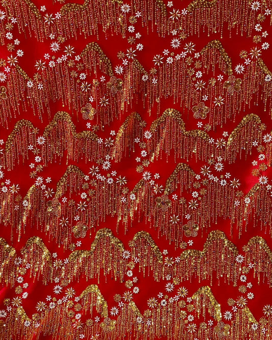 Beaded with Embroidered Rhinestones in Red