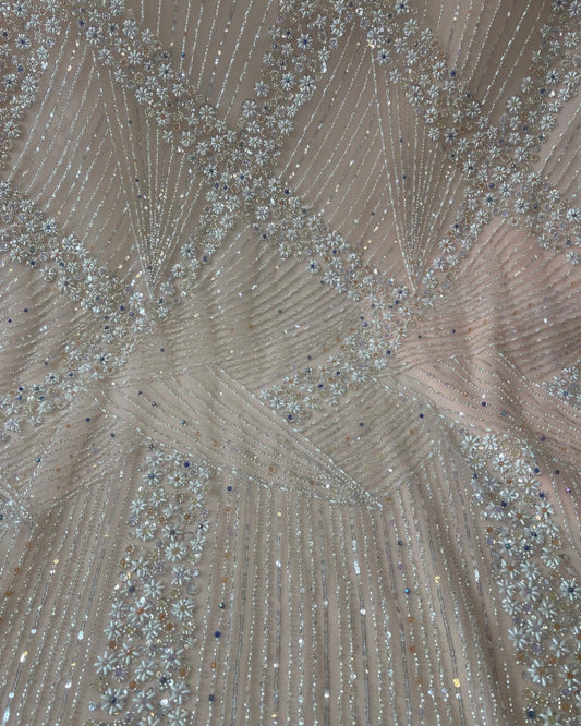 Luxurious Pearl-Beadwork Lace in Peach Colour