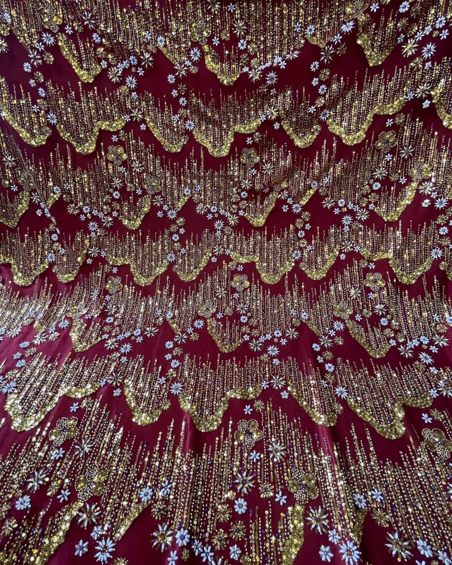 Beaded with Embroidered Rhinestones in Maroon