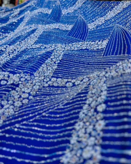 Luxurious Pearl-Beadwork Lace in Royal Blue