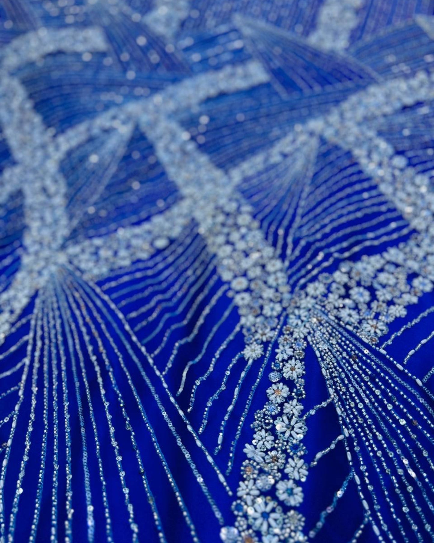 Luxurious Pearl-Beadwork Lace in Royal Blue