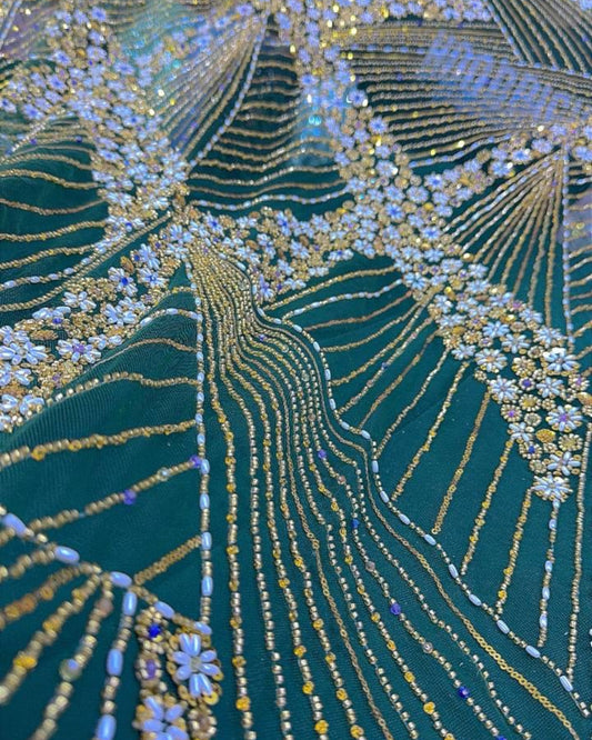 Luxurious Pearl-Beadwork Lace in Green