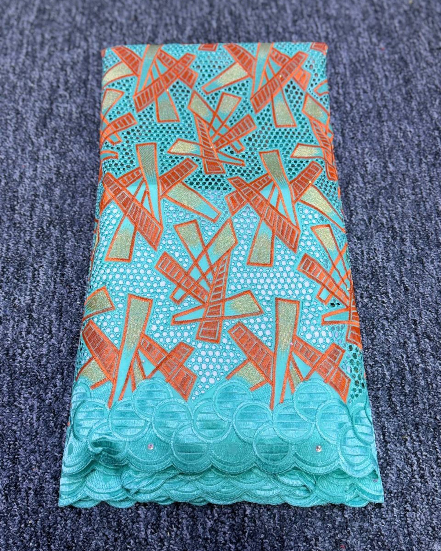 High Class Swiss Lace - Turquoise & Orange