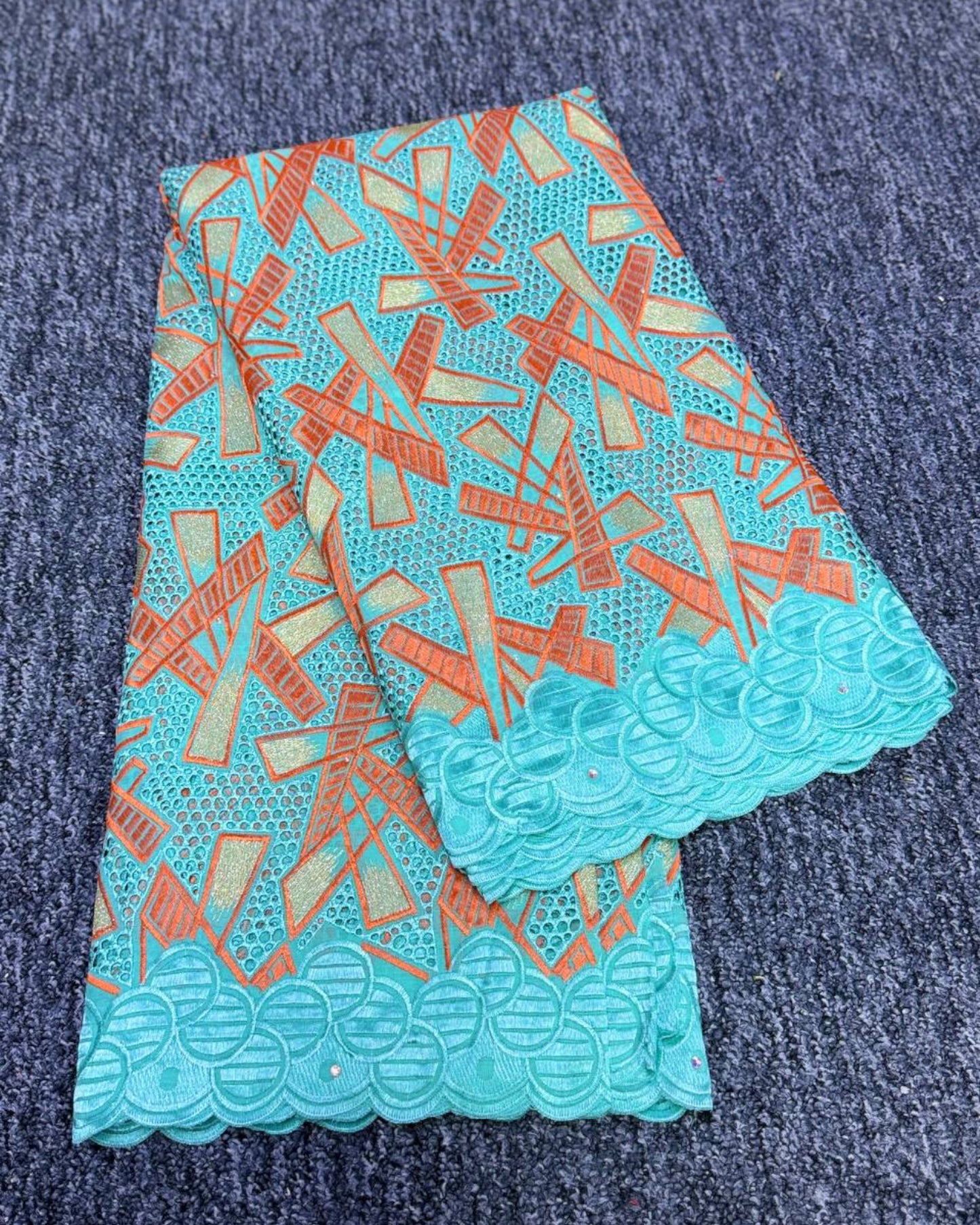 High Class Swiss Lace - Turquoise & Orange