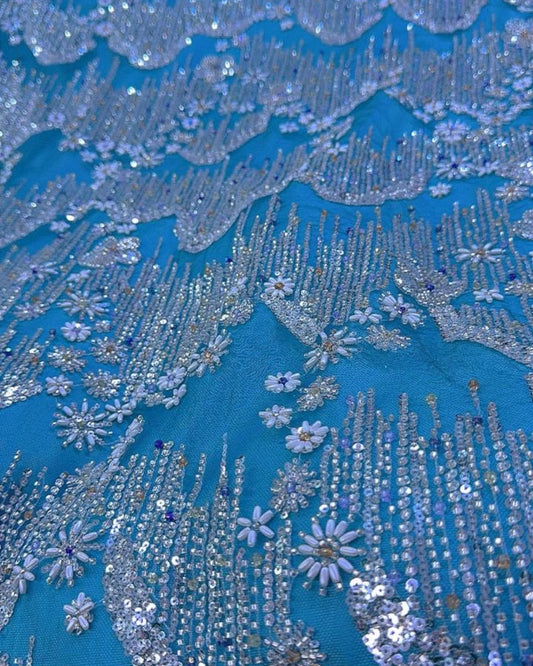 Beaded with Embroidered Rhinestones in Light Blue